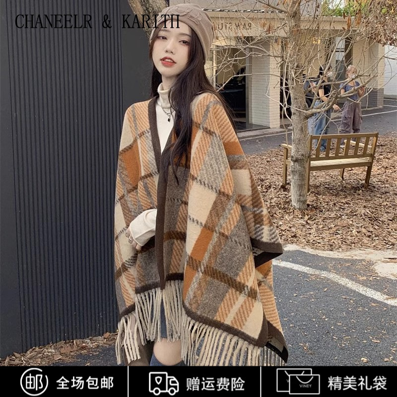 CHANEELR & KARITH披肩女2025新款冬季外搭围巾围脖保暖毛毯披风