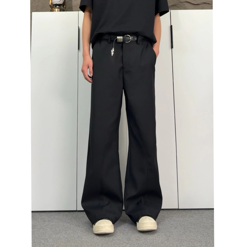 【解构弯刀西裤】美式cleanfit微喇男女春秋宽松直筒垂感休闲裤子