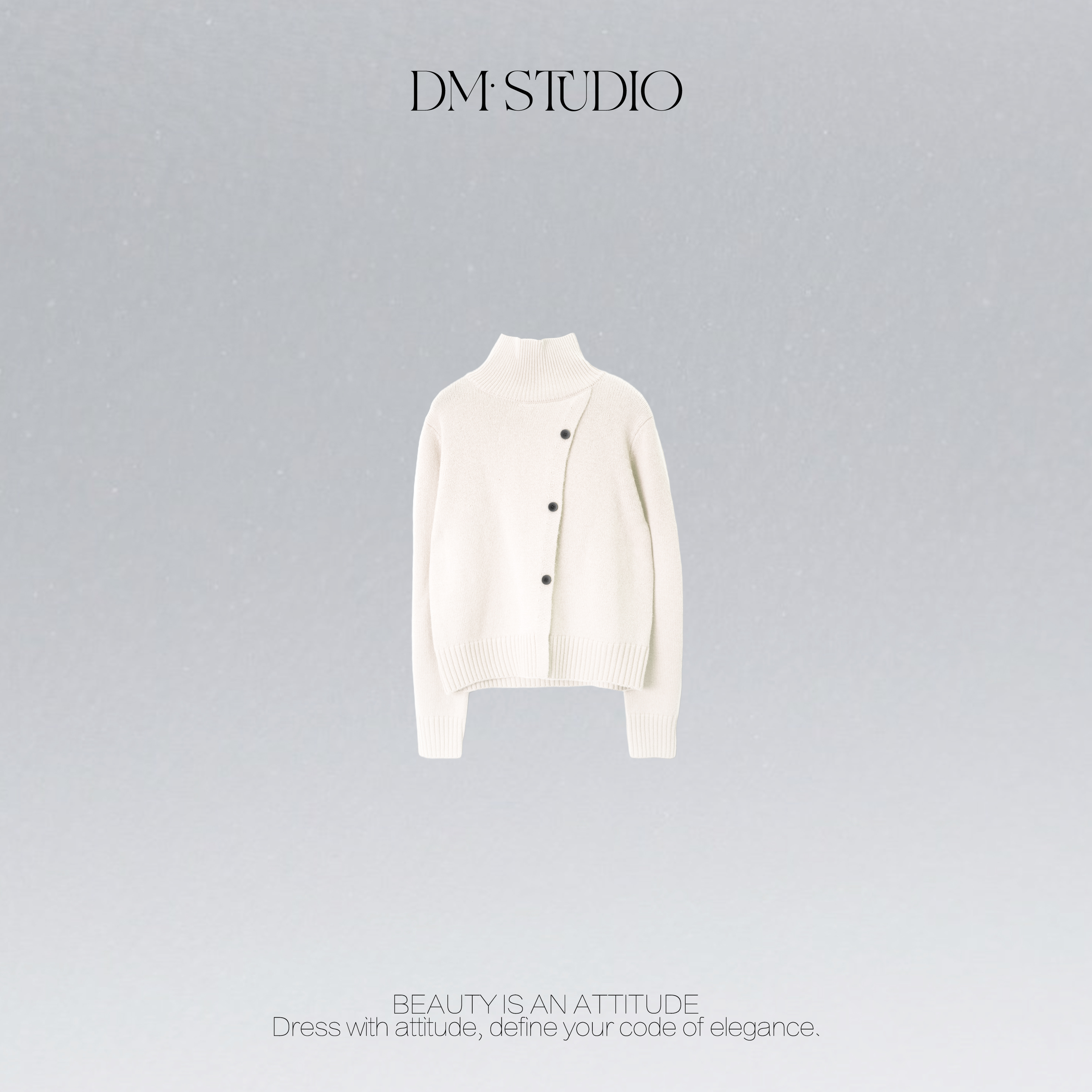 DEDM•STUDIO/纯色极简风慵懒百搭斜扣中领100%羊毛毛衣2511MY/898