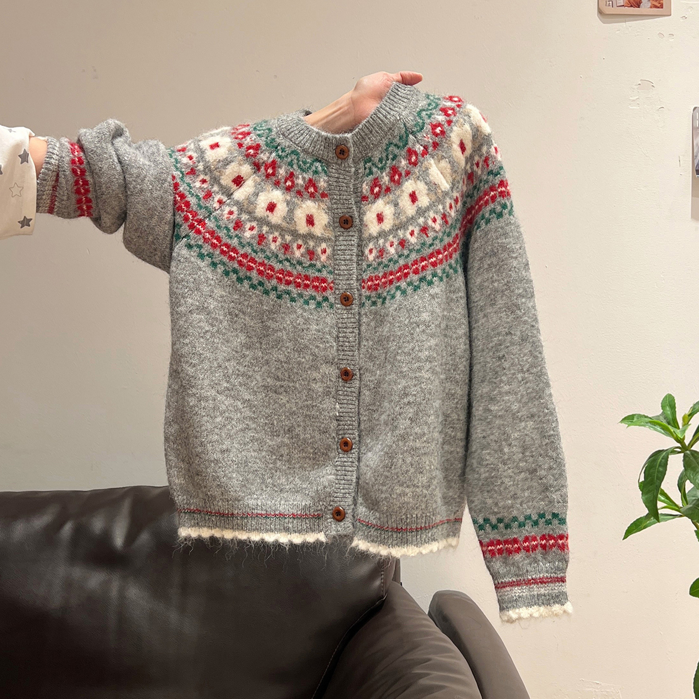 圣诞穿搭费尔岛加厚毛衣外套女秋冬2026年新款慵懒风针织开衫上衣