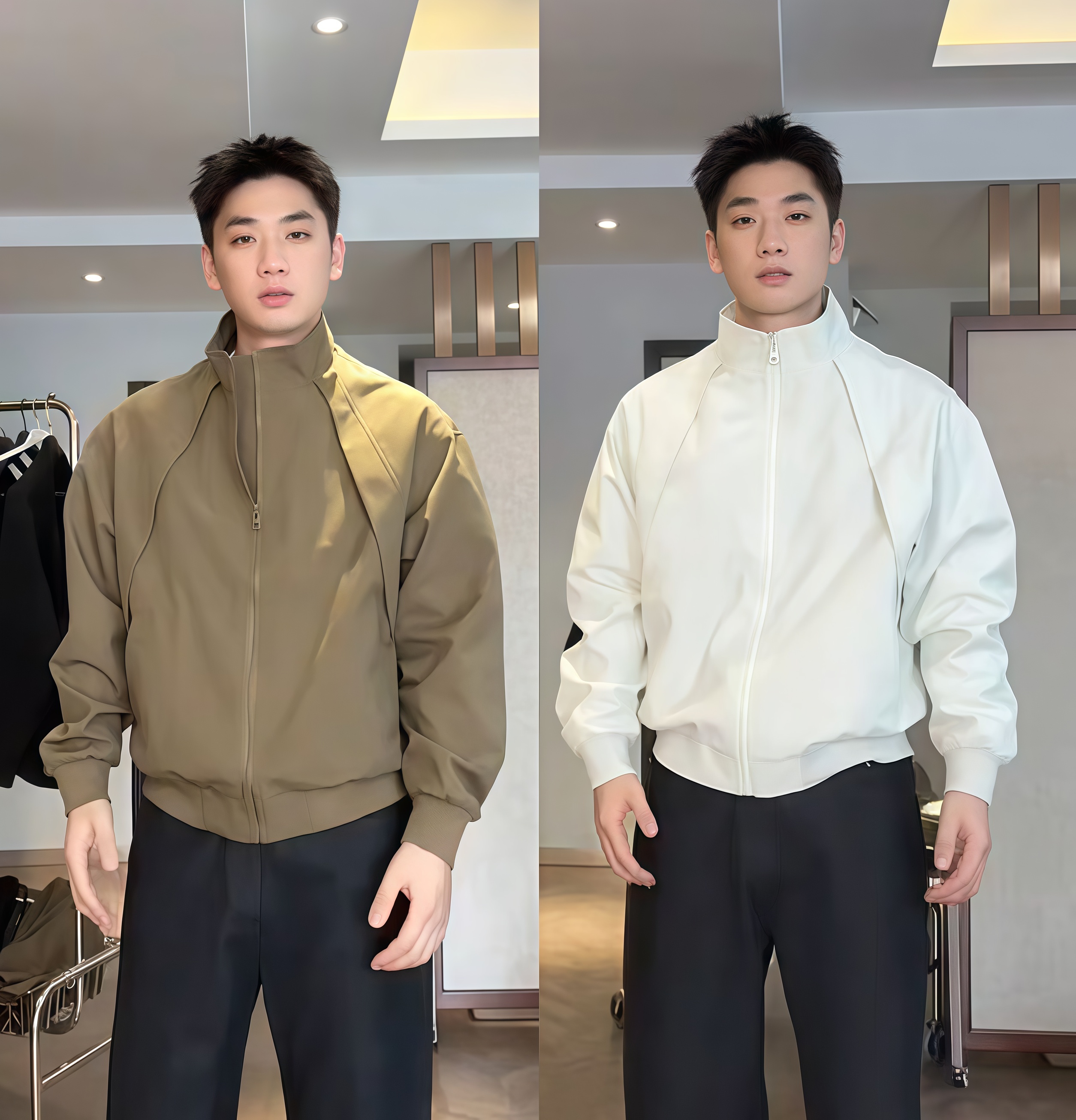秋季新款潮牌美式立领夹克外套男高级感纯色户外百搭防风休闲上衣