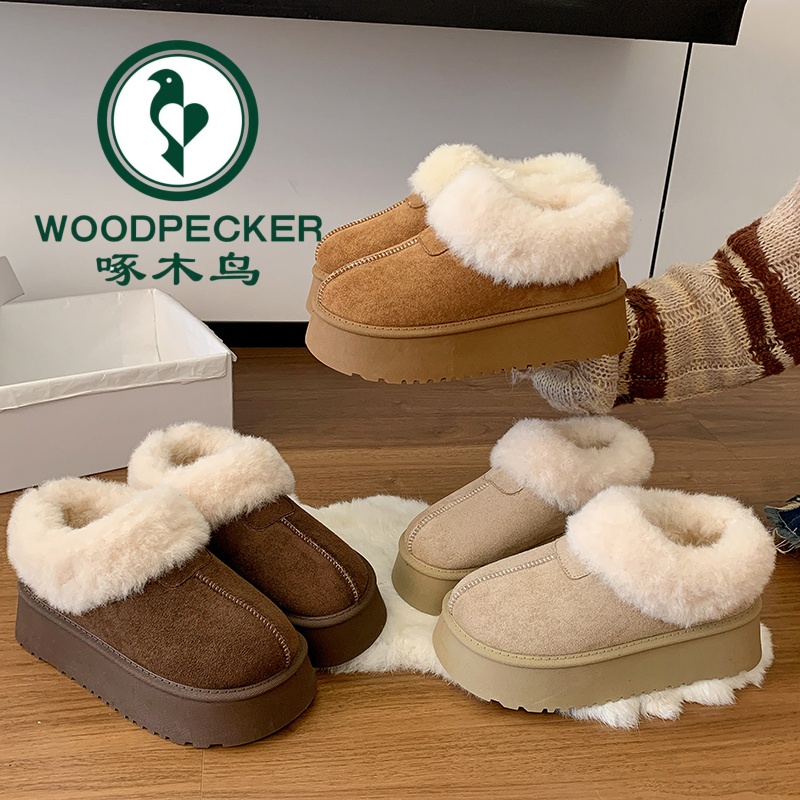 啄木鸟复古厚底增高雪地靴女2025秋冬季新款百搭加绒加厚毛毛棉鞋