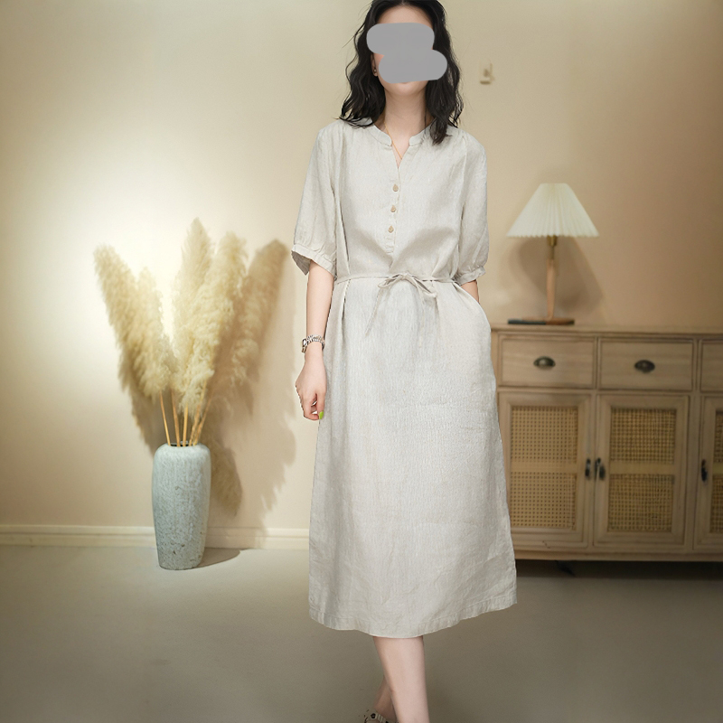 韩系裙子显瘦系带欧洲站连衣裙女士2025夏季新款洋流韩系方领显瘦