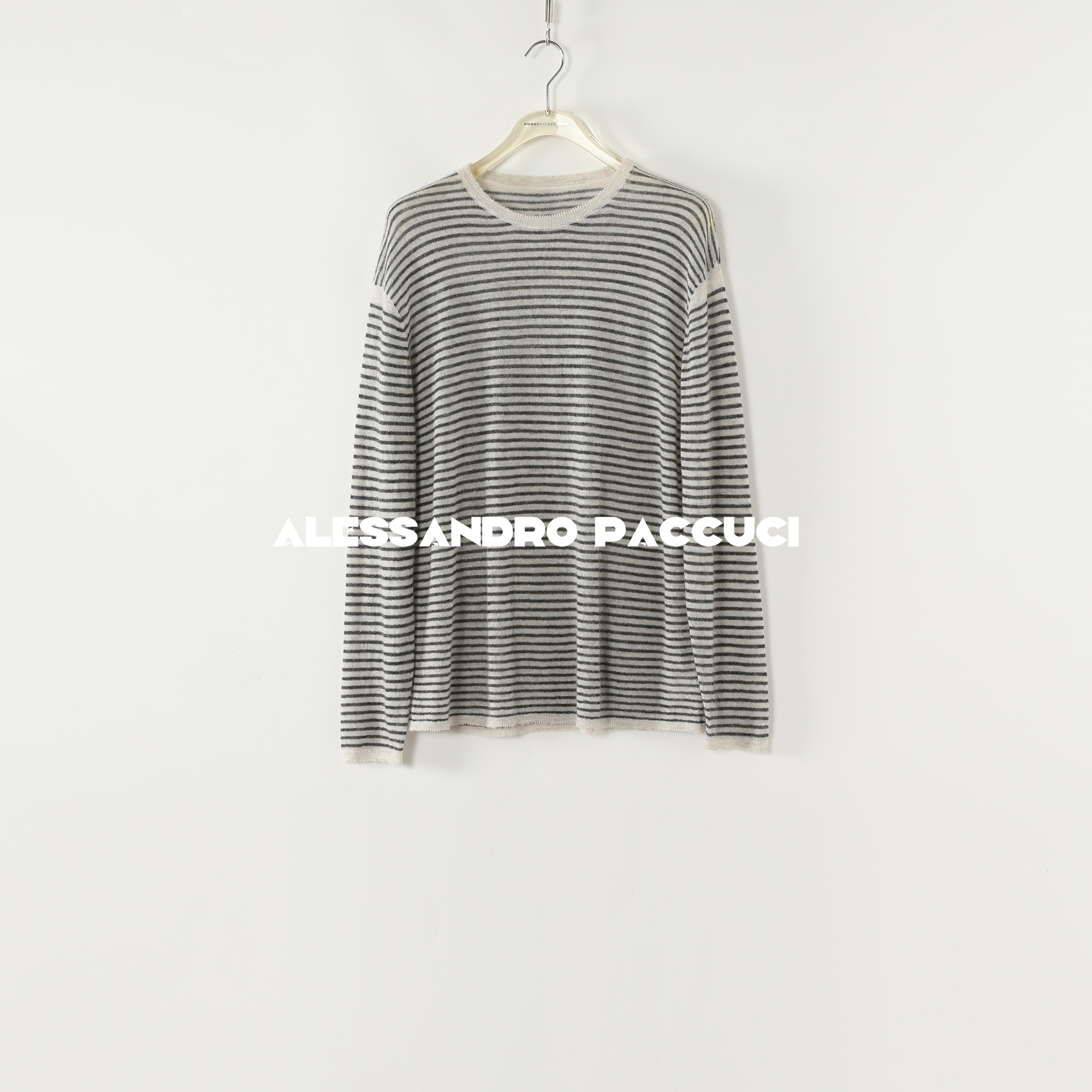 AP洛哥53128ST 羊驼毛+羊毛横向条纹圆领毛边设计时尚百搭套头衫