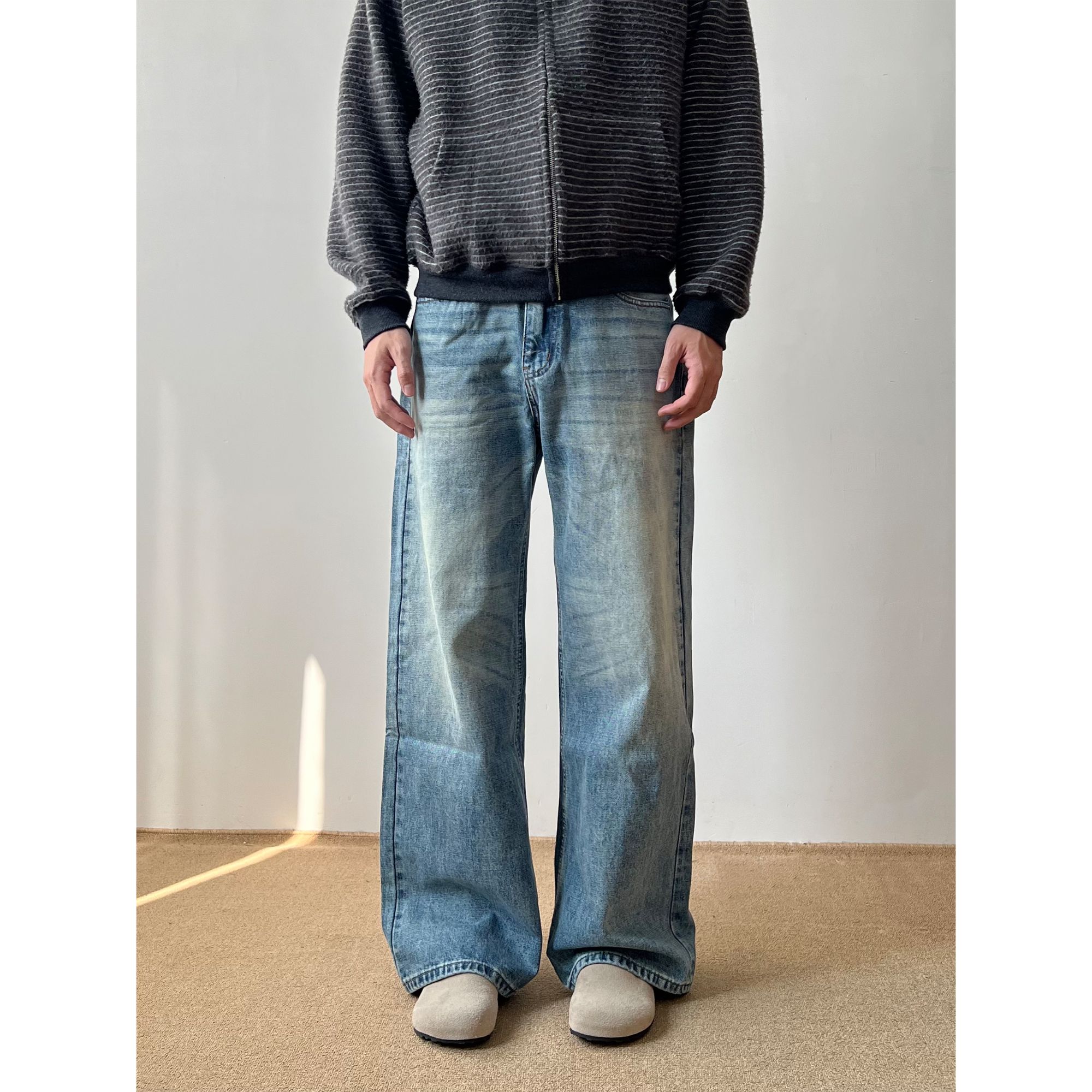 美式复古经典百搭水洗蓝牛直筒宽松男女显腿长裤cleanfit潮牌5565