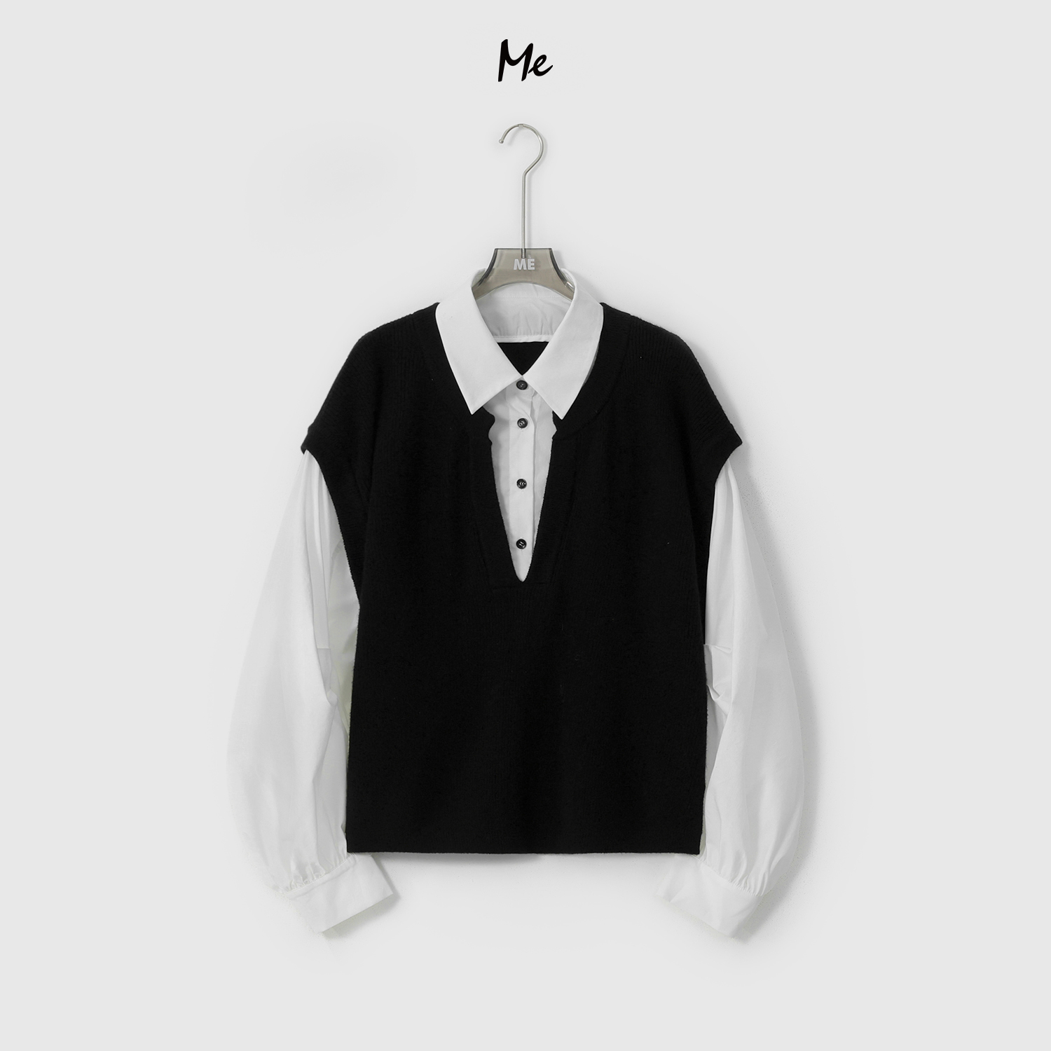 ME【高材生】绵羊毛混纺假两件高知显瘦舒适时尚百搭上衣MESA0699