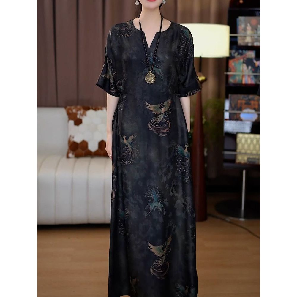 高档时尚中式改良国风长裙2025夏季新款气质复古大码宽松连衣裙