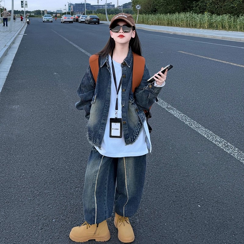 女童牛仔套装2025秋季新款女大童潮流时尚两件套秋装儿童洋气外套