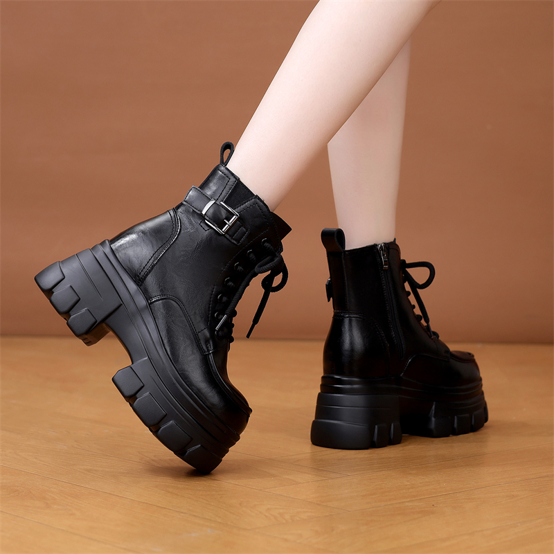 软底厚底内增高10CM短靴女2025冬季新款时尚百搭小个子马丁靴加绒