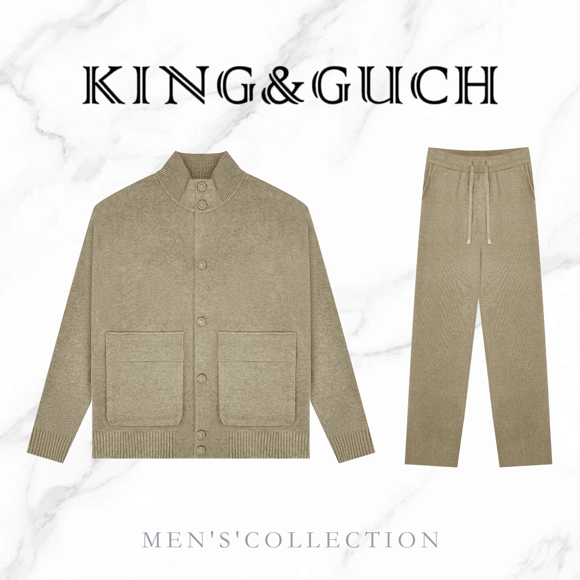 KING&GUCH【绵羊毛✚山羊绒混纺】LP套装百搭弹力男士立领外套长裤