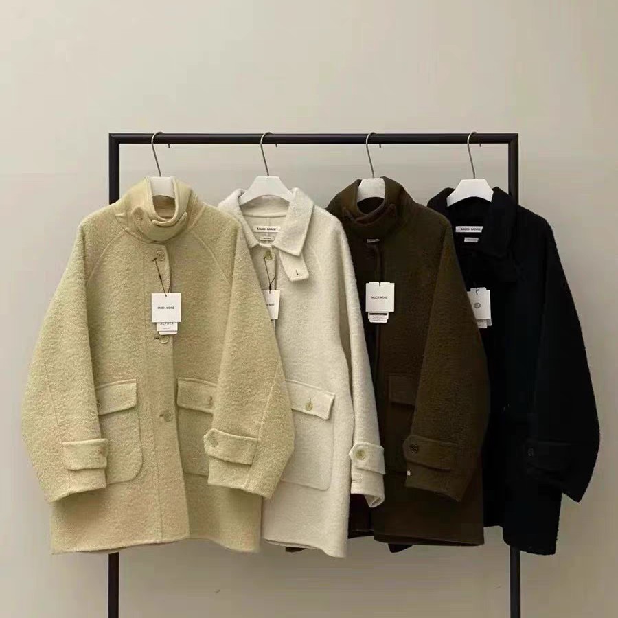 现much more韩国东大门代购冬款气质单排扣中长款毛呢外套