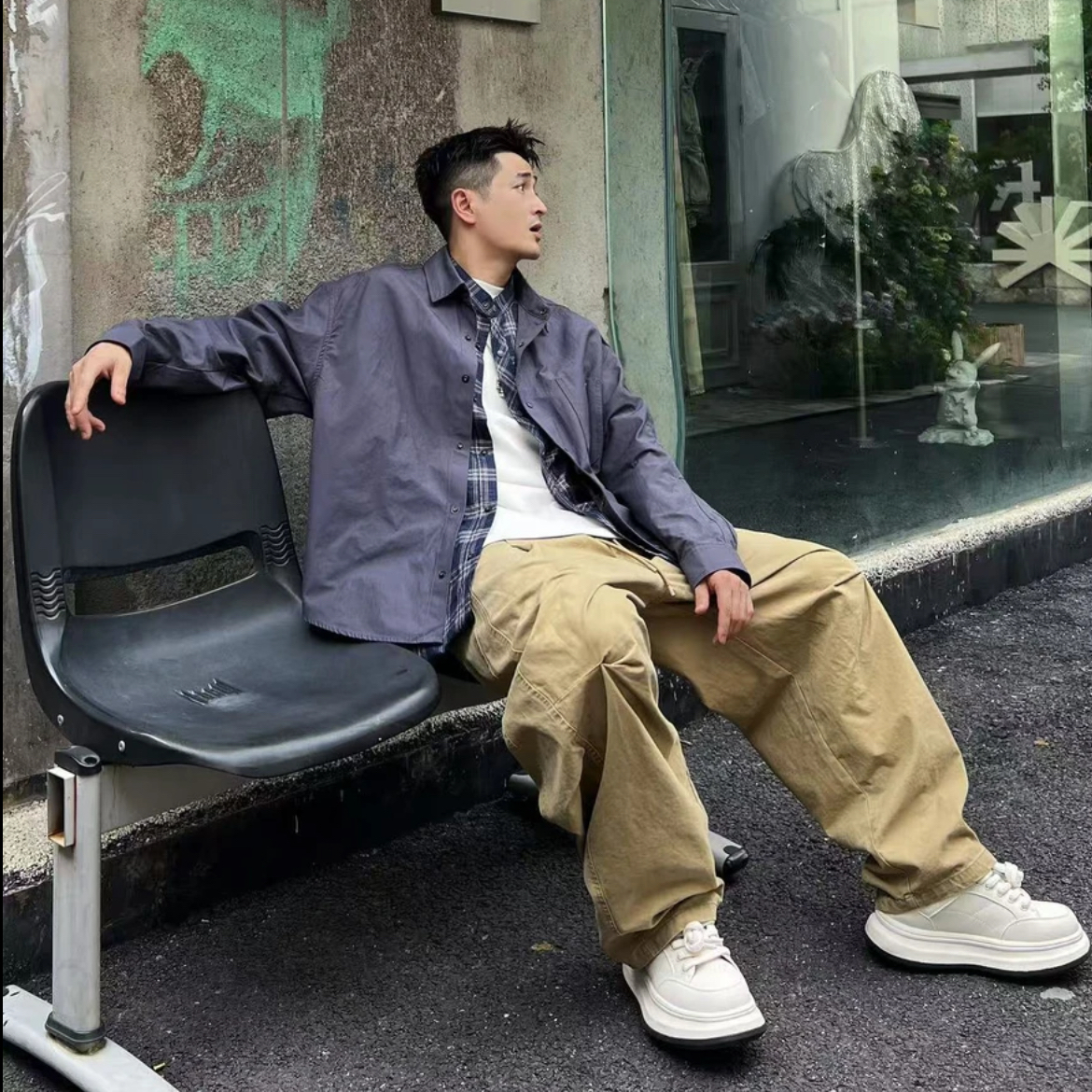 XDZZ二狗 25ss秋季街头休闲百搭宽松纯棉直筒长裤6131-1+ 6131-2