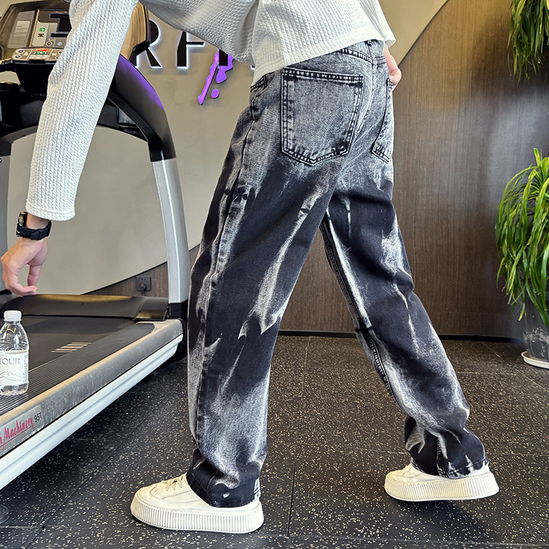 高街扎染牛仔裤男直筒宽松个性阔腿裤2025新款美式潮牌痞帅休闲裤