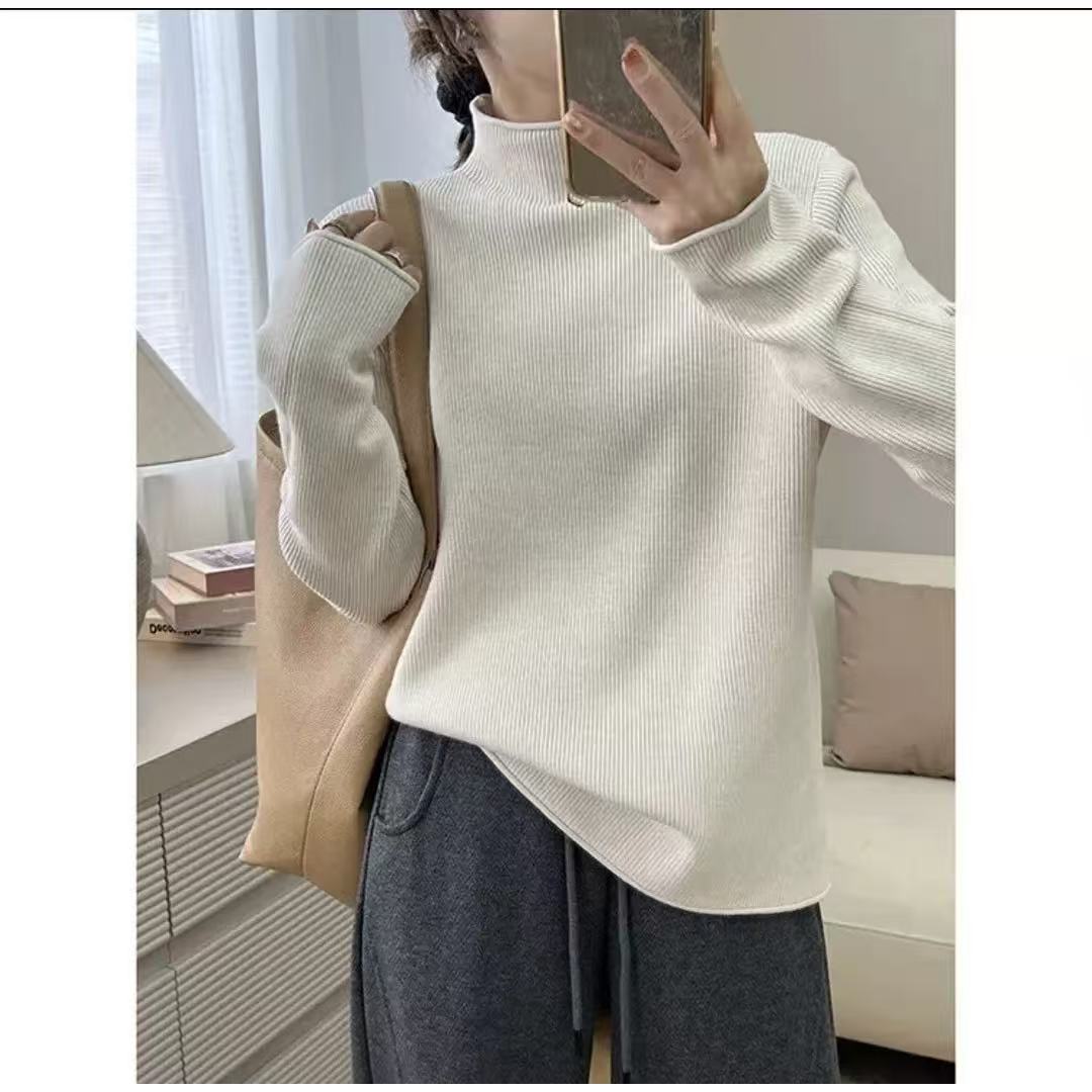 5001大码女装胖mm显瘦内搭半高领针织打底衫上衣冬季遮肉毛衣小衫