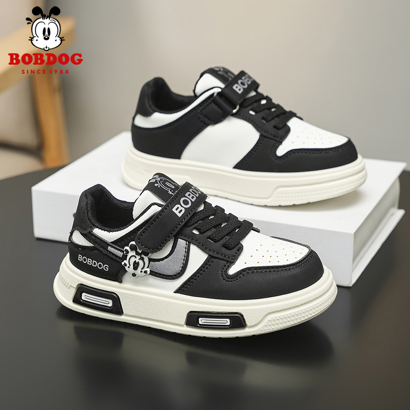 巴布豆儿童鞋男童板鞋皮面防水3到6岁休闲运动鞋防滑耐磨aj6-12岁