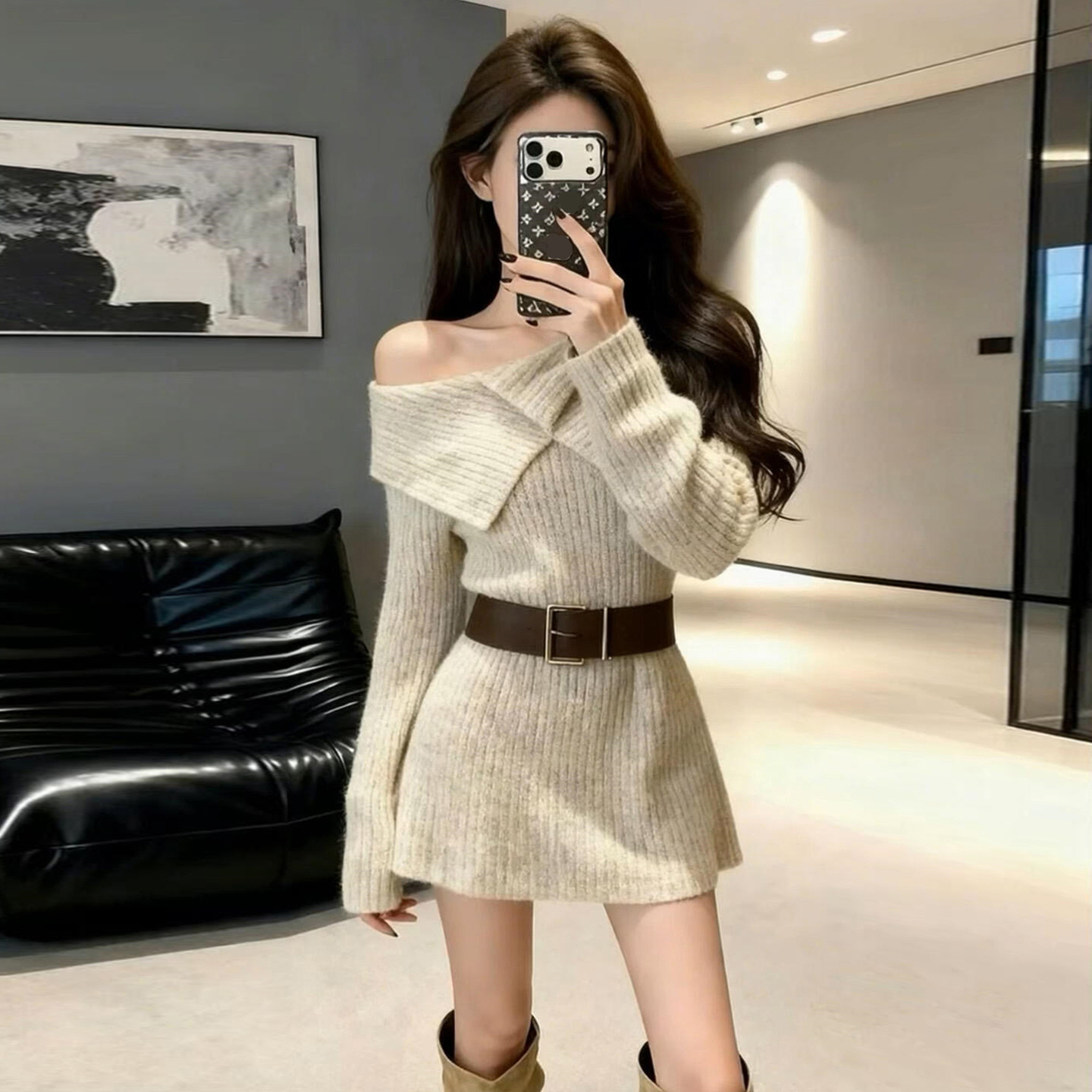 初冬设计感法式性感纯欲风针织连衣裙子女特别漂亮掐腰a字小短裙