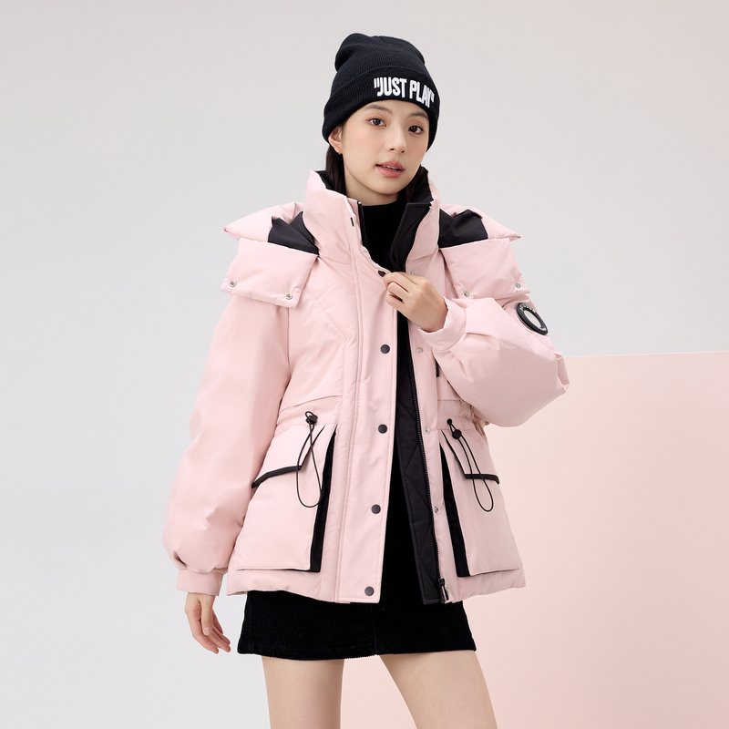 爱居兔冬保暖防风连帽工装风羽绒服外套女EWRAJ4P745A