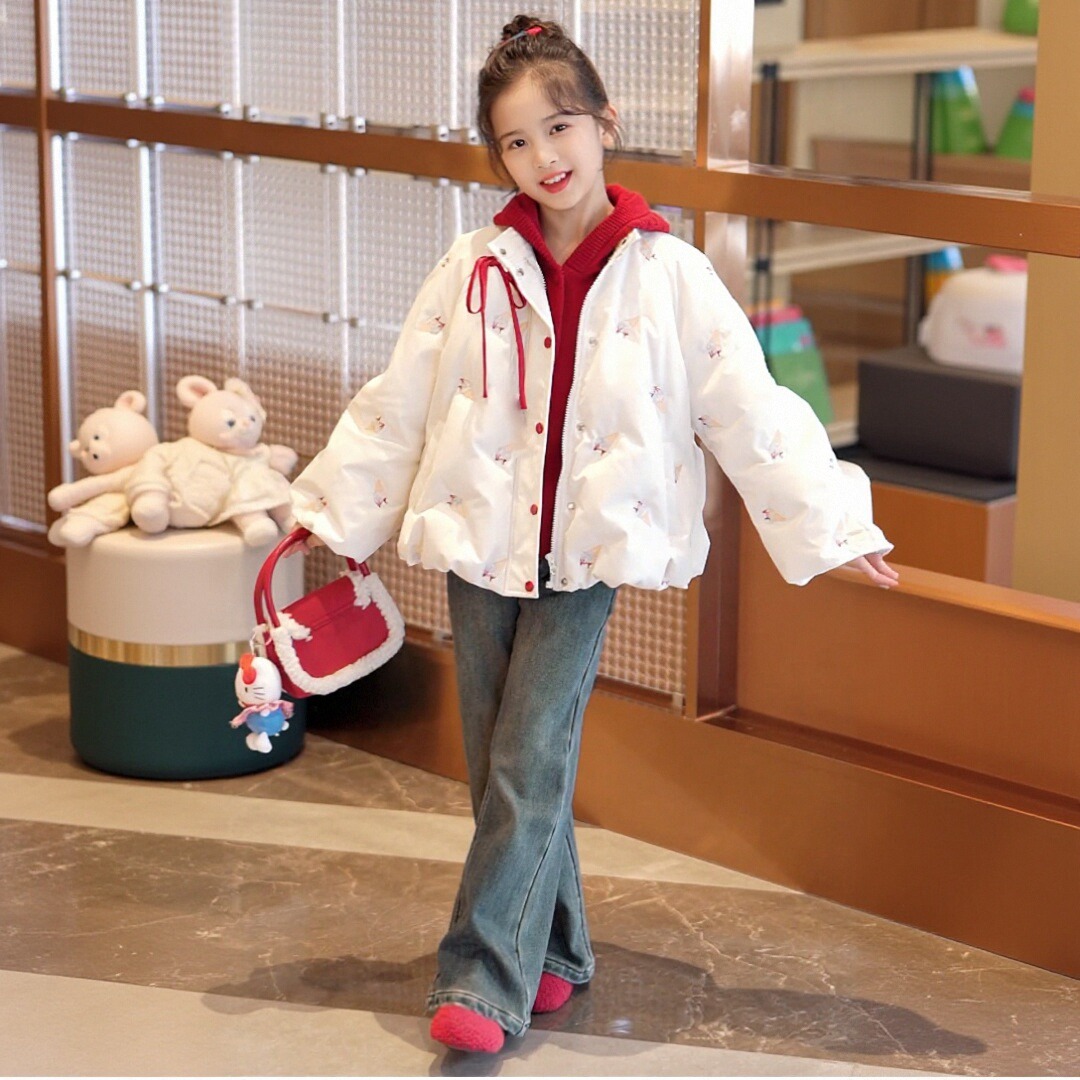 媛媛公主2025冬季女童百搭加厚保暖刺绣羽绒服15415R469