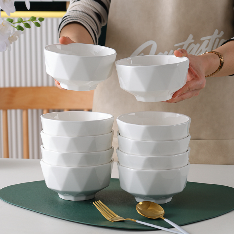 句途纯白瓷百合10个4.5英寸饭碗白色家用釉下彩耐高温餐具