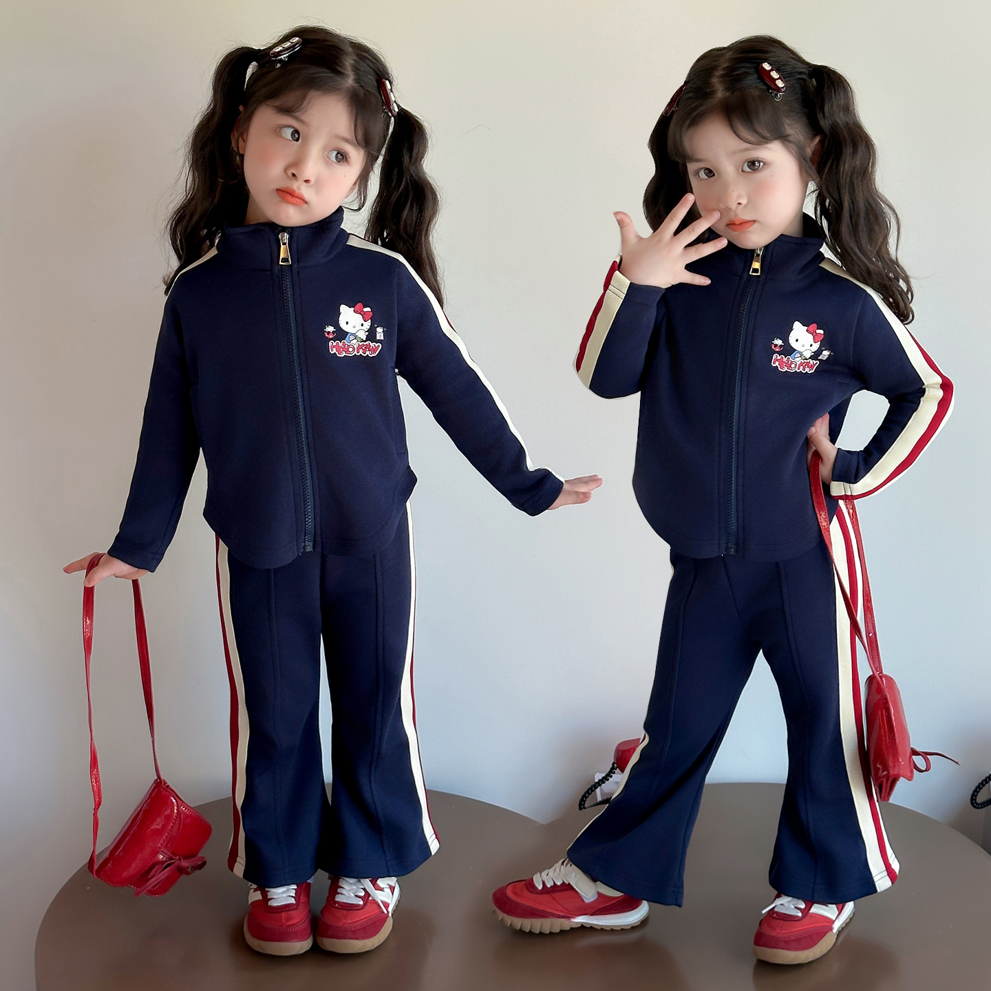 女春秋卡通风运动风卡通动漫套装时髦女宝学院风