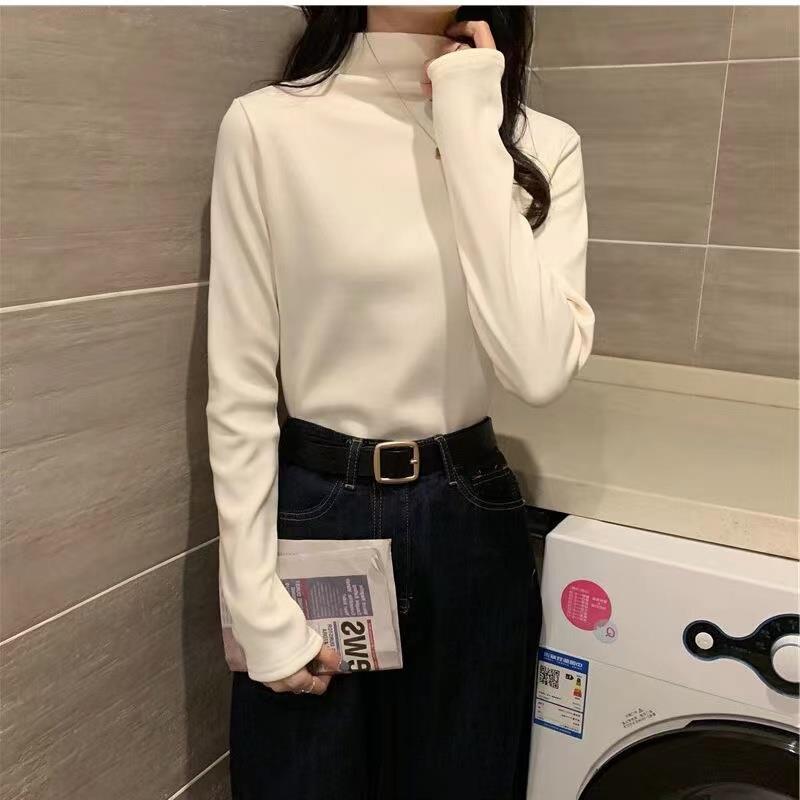 半高领打底衫长袖加绒秋冬季2025年新款女装内搭纯色外穿百搭上衣