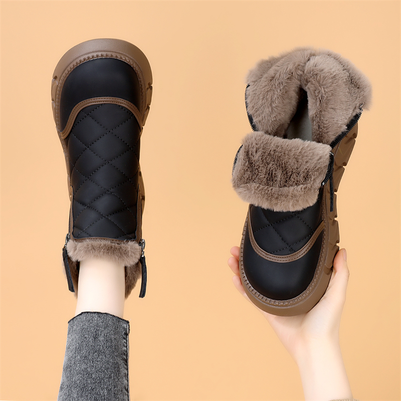 厚底时尚雪地靴女2025冬季新款侧拉链加绒大棉靴东北防寒保暖短靴