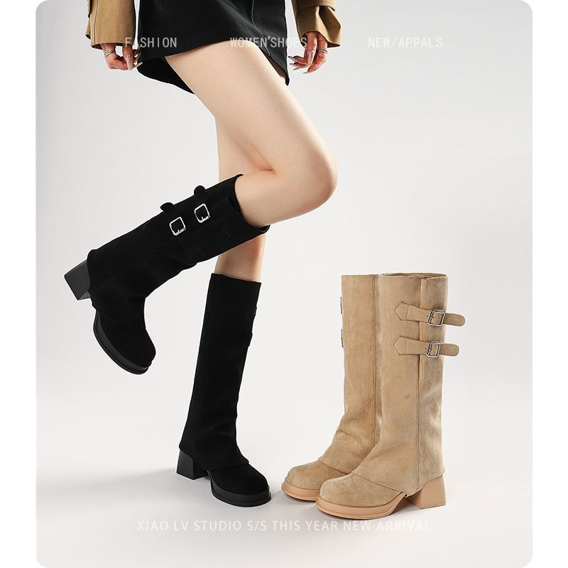 女款大码长靴女-43新款可拆卸两穿长筒靴粗腿骑士靴大筒围女靴