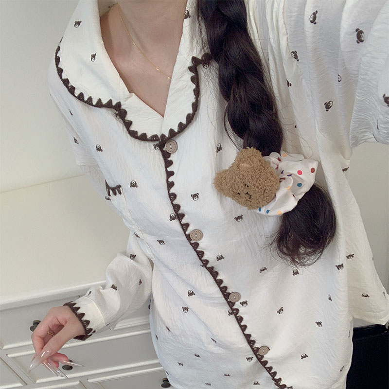 春秋季爆款可爱小熊睡衣女款云朵棉长袖长裤卡通风家居服女士套装