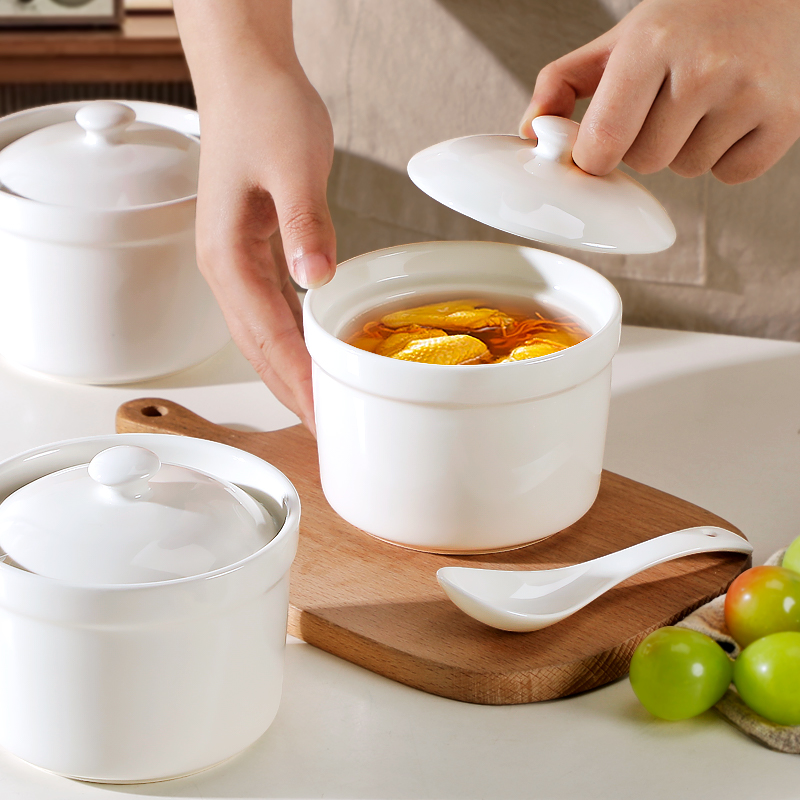 【怀瑾陶瓷】汤碗家用隔水炖盅带盖甜品点心餐具个人炖燕窝汤罐