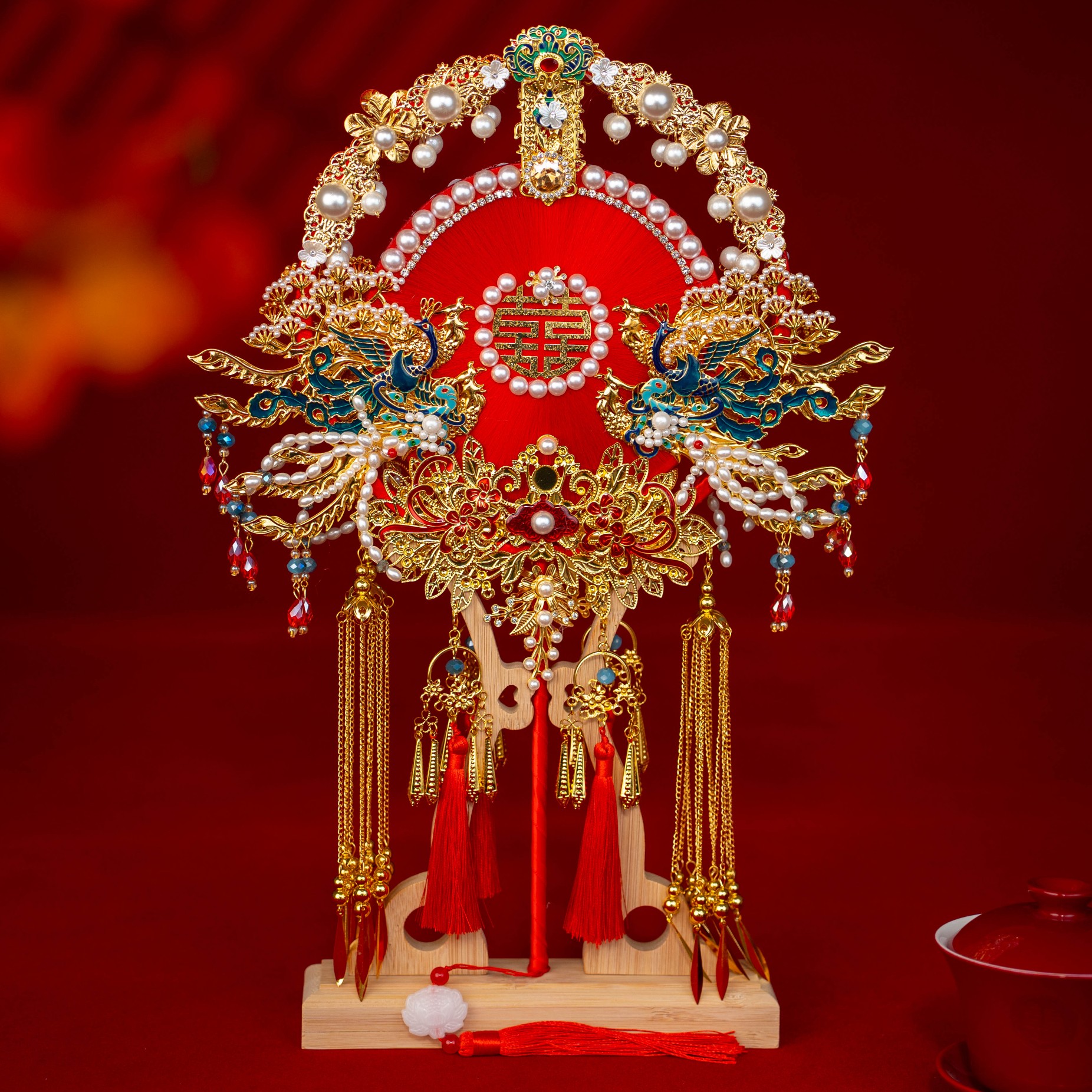 非遗蚕丝中式新娘结婚刺绣双色双面团扇diy材料包高级喜扇礼盒装