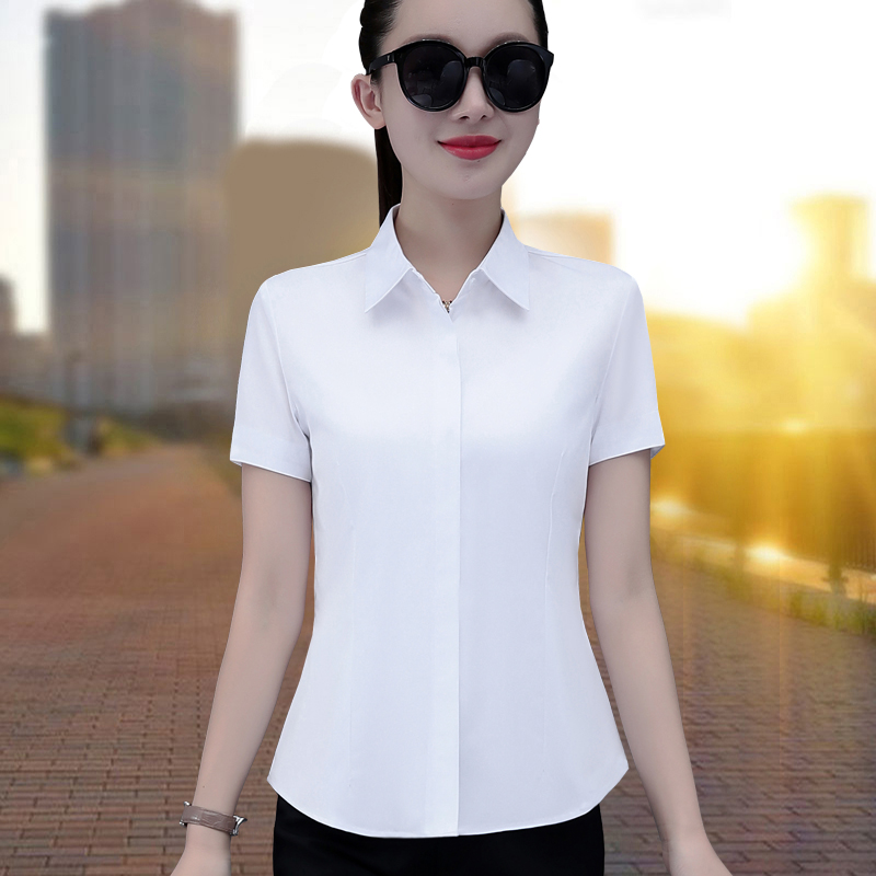 弹力衬衫女短袖职业夏季新款韩版修身气质百搭工作服免烫女款衬衣