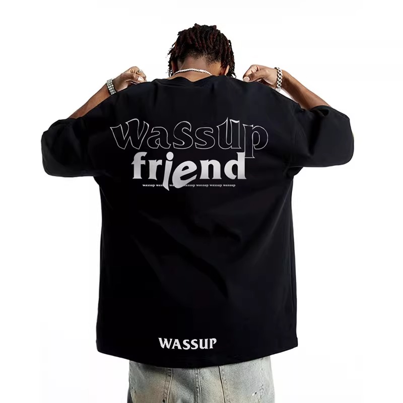 WASSUP夏季休闲宽松短袖t恤男女2025新款潮牌重磅圆领半袖上衣服
