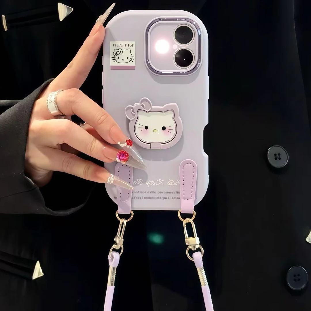 特琅险/Kitty支架挂绳适用苹果17手机壳华为vivo小米15oppo女