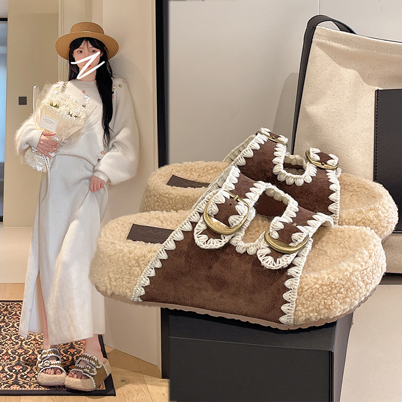网红超火厚底增高勃肯鞋毛毛拖鞋女秋冬季外穿高级感2025新款