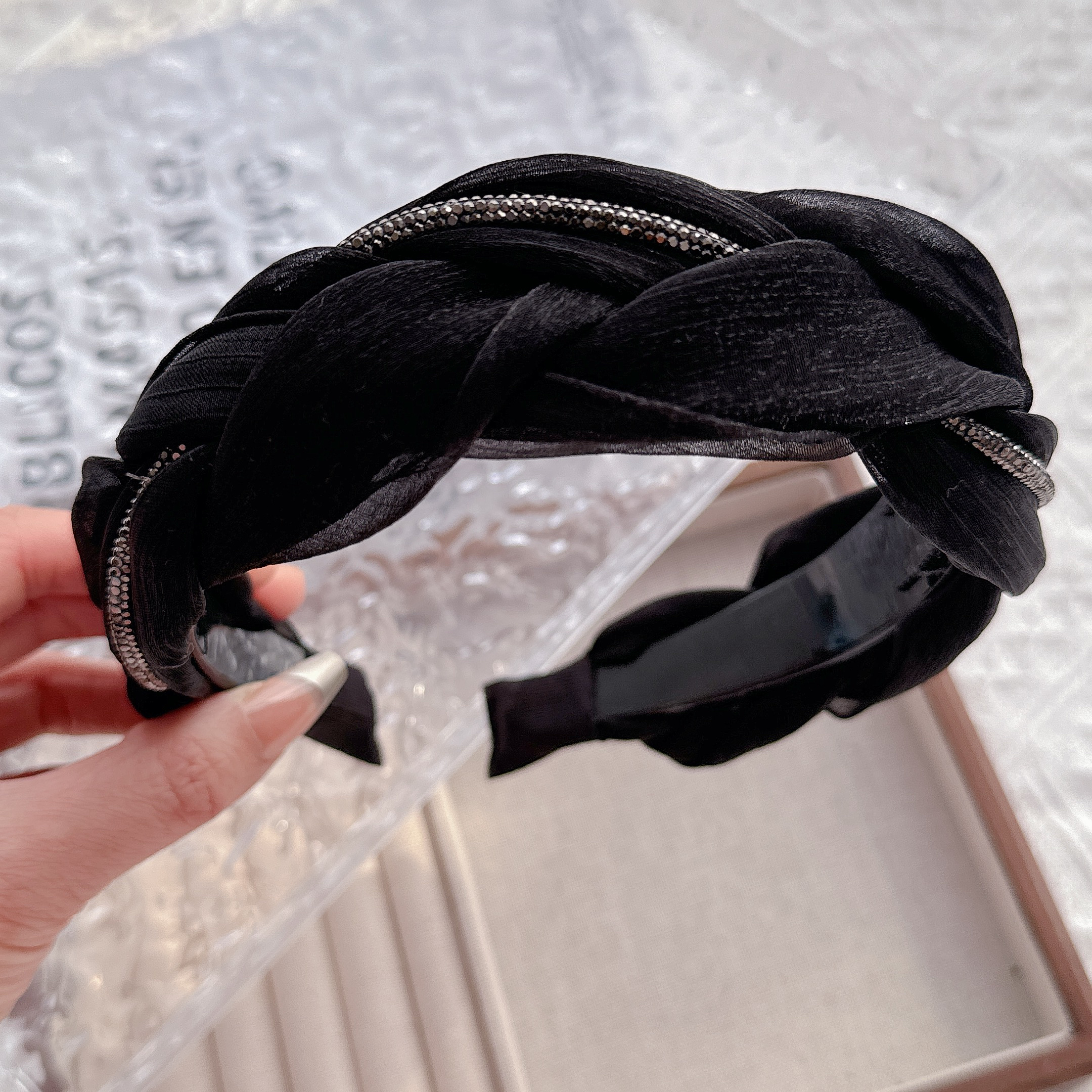 带齿黑色宽松麻花编织高端定制发箍韩版宽边头箍