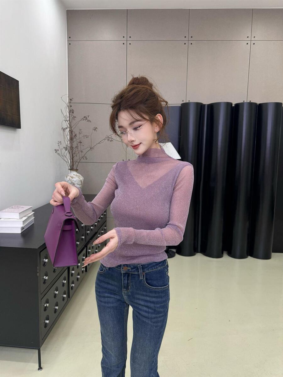 秋冬加绒新款内搭蕾丝打底衫高级感法式星空堆堆领长袖T恤上衣