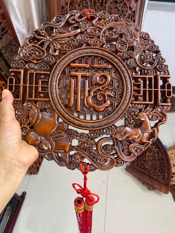 28厘米祥云福香樟木挂件东阳木雕背景墙装饰玄关隔断