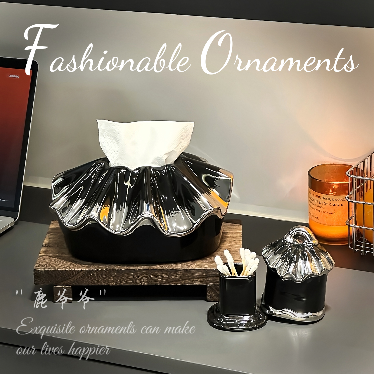 创意轻奢陶瓷牙签筒家用客厅桌面棉签盒办公室竹签牙线牙签收纳盒