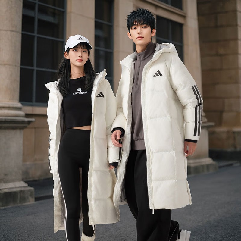 「抖音冬日穿搭」阿迪达斯中长款羽绒服男女同款时尚羽绒外套JG3838