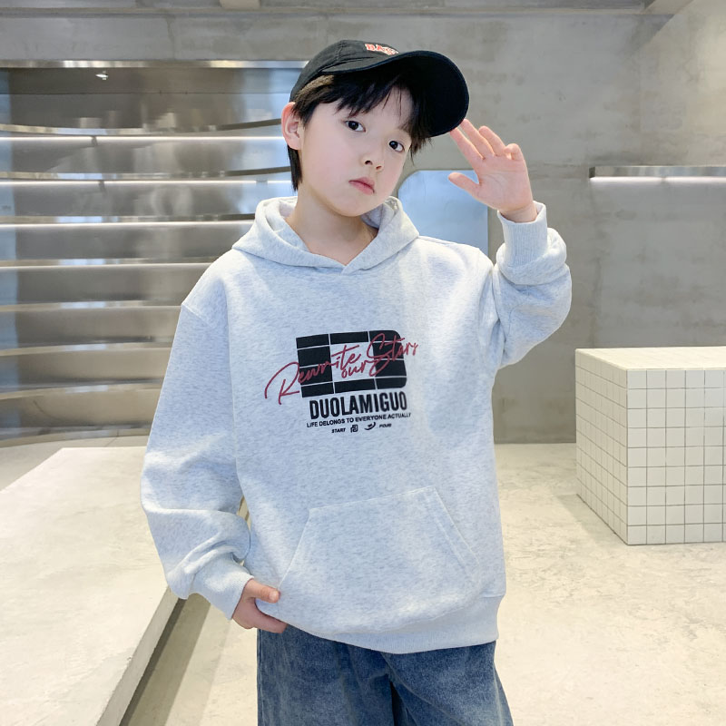 男童卫衣春秋连帽2025中大童休闲韩版长袖宽松儿童洋气套头上衣潮