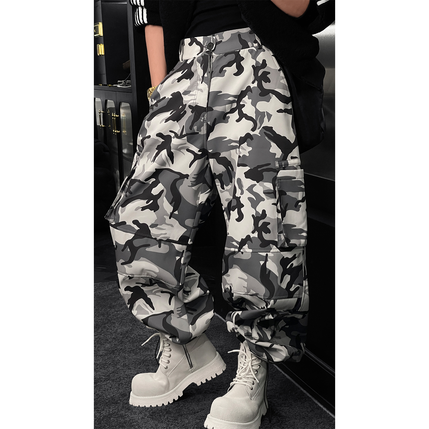 龙叨叨秋冬新品潮牌迷彩工装裤男美式高街宽松直筒百搭休闲裤长裤