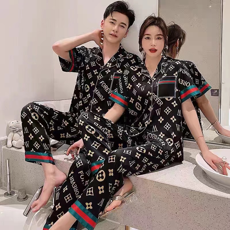 【高定黑金】冰雪丝情侣三件套丝滑垂感睡衣HTT套装家居服