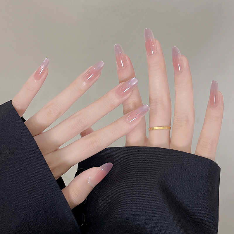 悦动旋律 手工冰透梦幻紫玻璃珠猫眼渐变美甲穿戴甲显白温柔ins