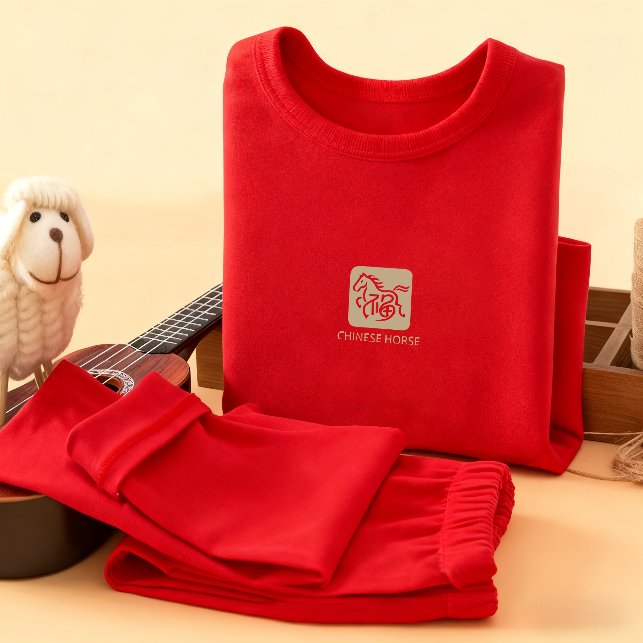 儿童德绒红色保暖内衣套装男女童马年秋衣秋裤秋冬本命年睡衣睡裤