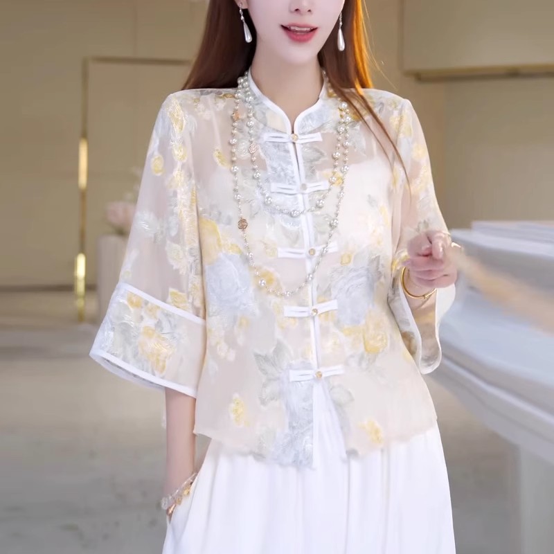 绝美新中式外套薄款盘扣上衣开衫唐装衬衫女夏国风防晒衣薄纱外穿