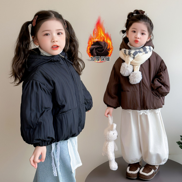 女童加厚外套秋冬季2025新款儿童装超好看韩系穿搭女宝宝冬装棉服