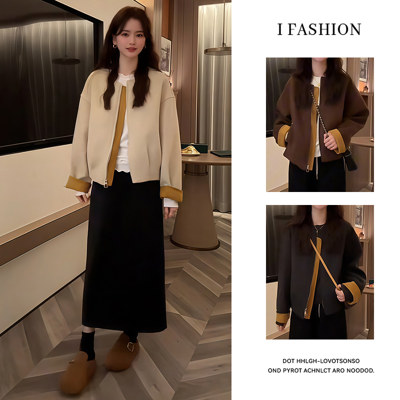 韩系百搭气质翻领短外套女2025年秋冬新款时尚设计感舒适显瘦上衣