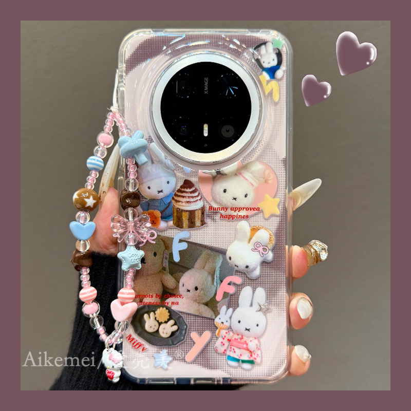 适用华为mate70pro+手机壳可爱卡通Mate60pro+蛋糕玩偶米菲兔链条