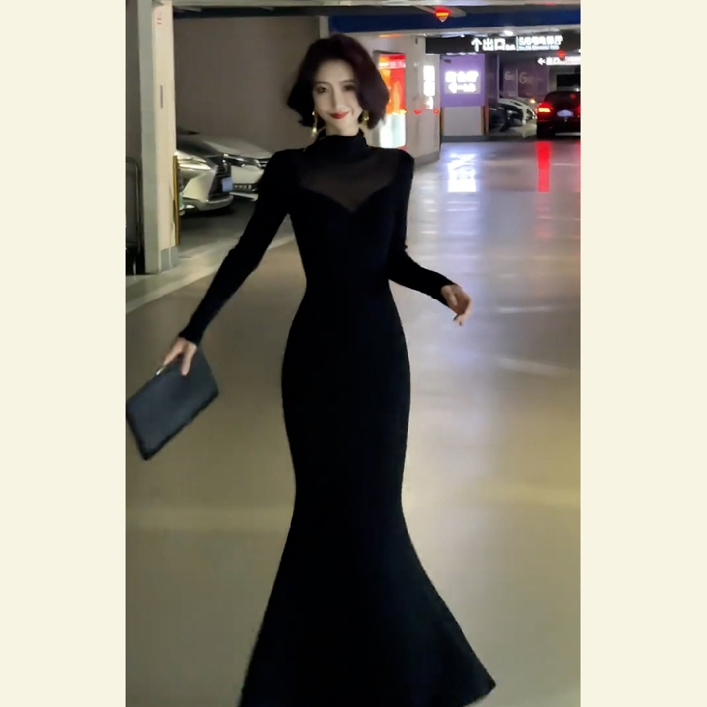 出席重要场合的裙子高级感巨好看轻奢气场强大赫本风黑色连衣裙冬