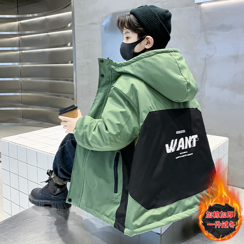 男童冲锋衣加棉上衣中大儿童装秋冬夹棉加厚男孩外套潮2025新款潮